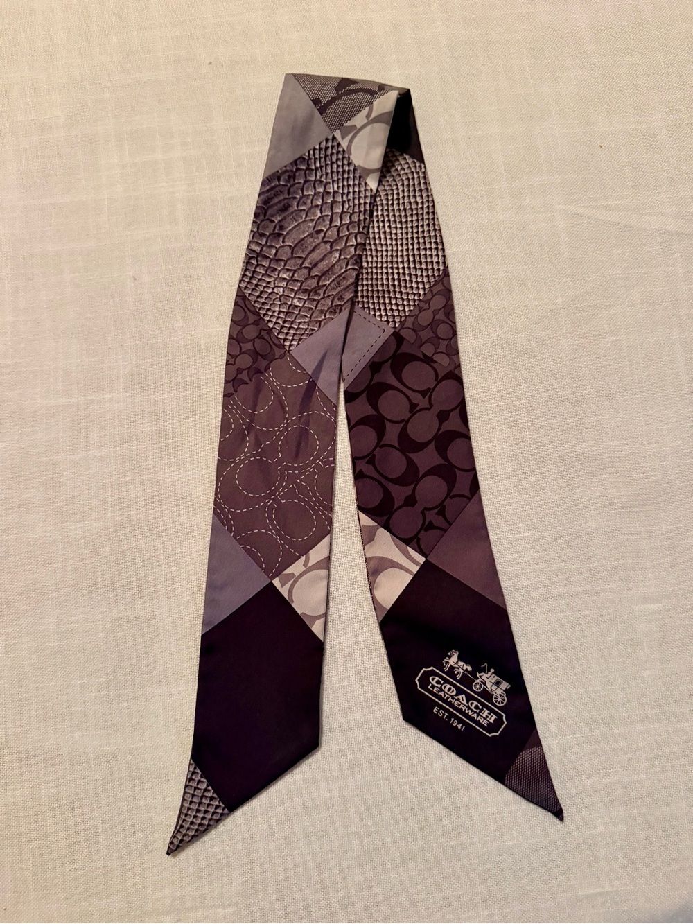 Y2K Coach Patchwork Signature Silk Purse Scarf in Black and Gray